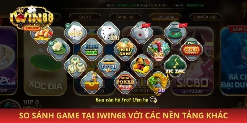 So sánh game tại iwin68 với các nền tảng khác